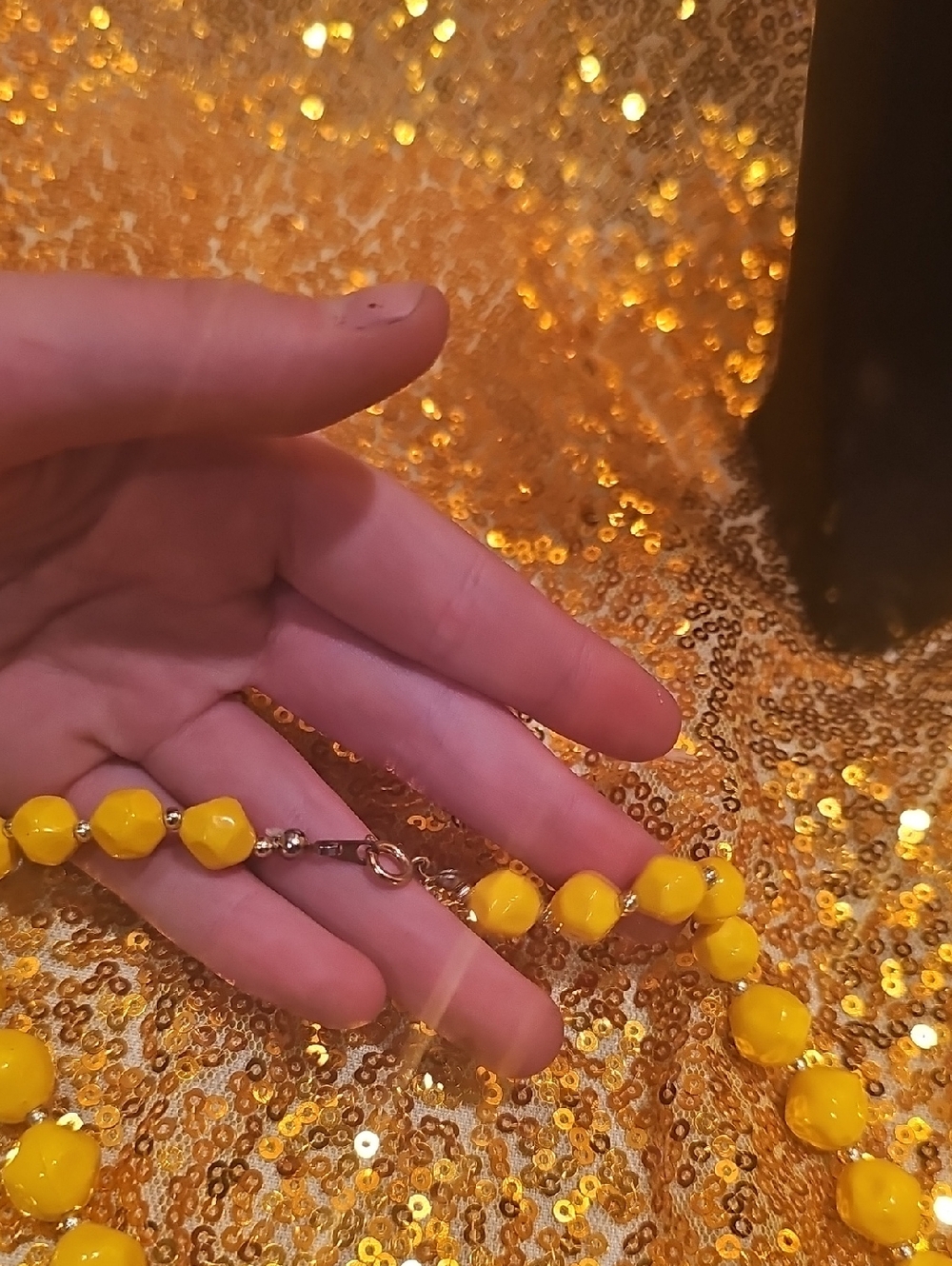 Yellow Beaded Bauble Costume Necklace - Picture 5 of 5